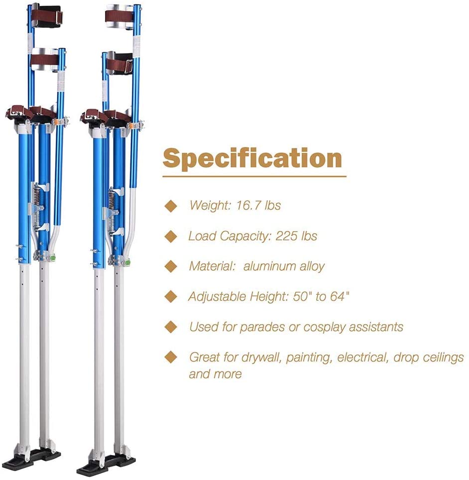 50 - 64 Aluminum Drywall Stilts Height Adjustable Lifts Tool