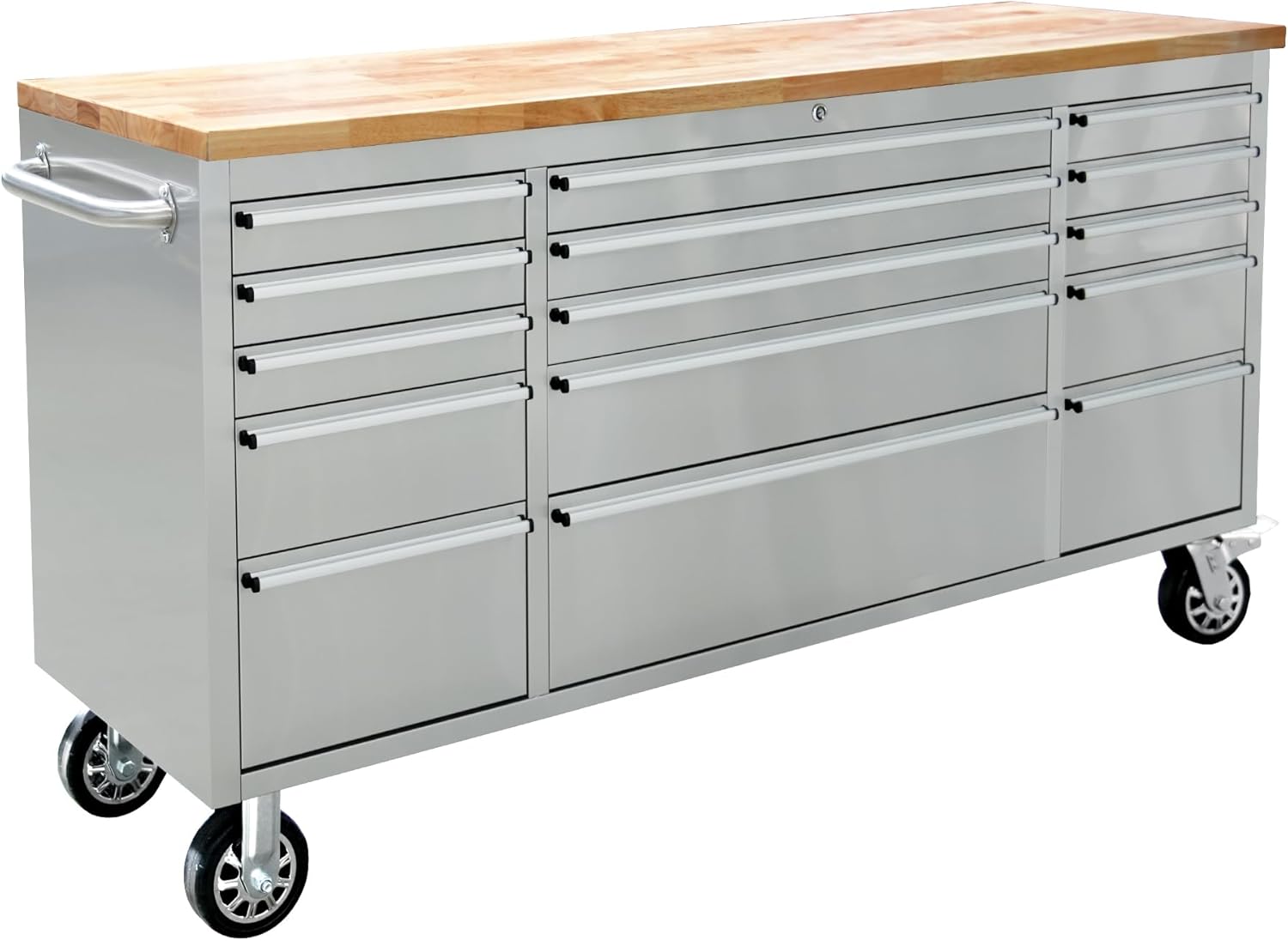 Tool Chest 72" x 20" x 37.5" 11 Drawer Tool Storage Chest Cabinet Wood Top Workbench Mobile Rolling 2 Door