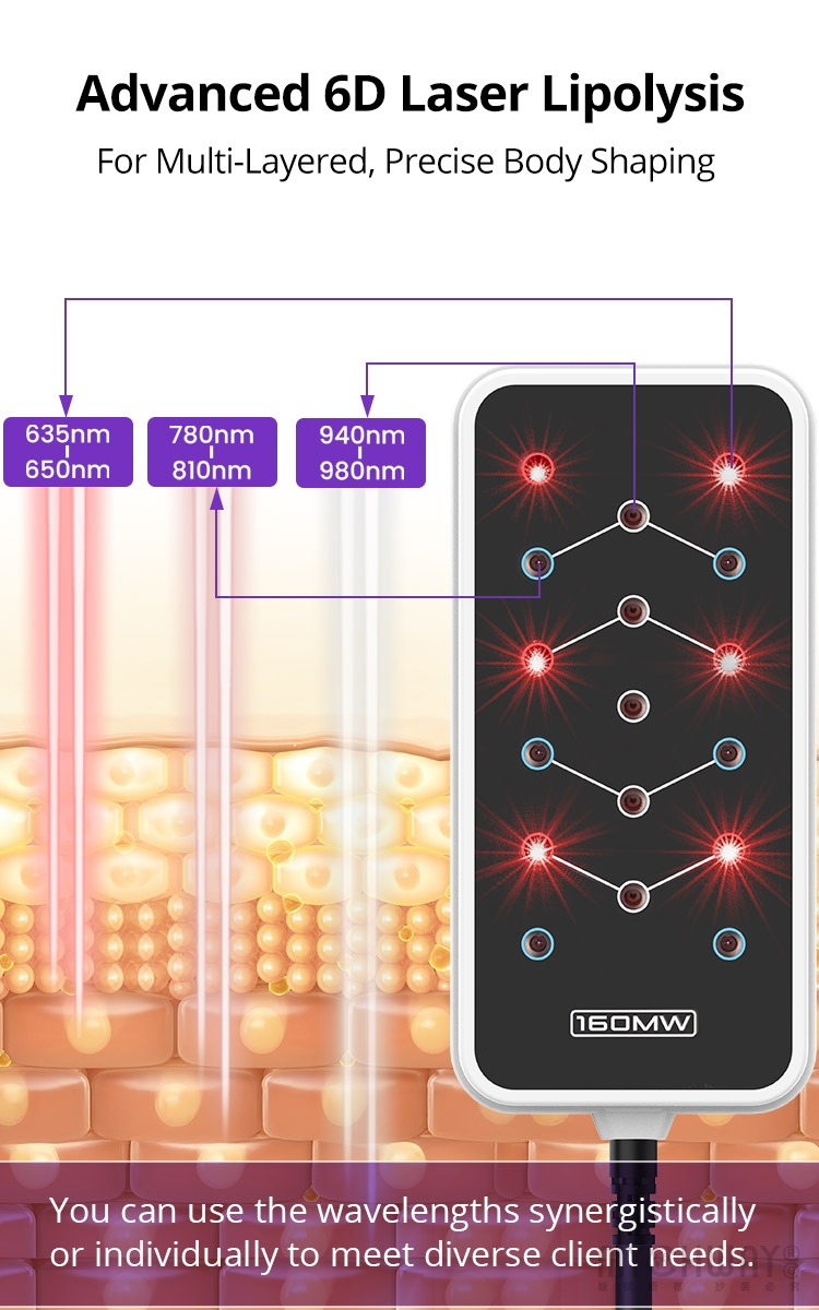 6D Lipo Laser Machine with 6 Wavelengths & 12x160mW Pads for Advanced Body Sculpting & Fat Reduction