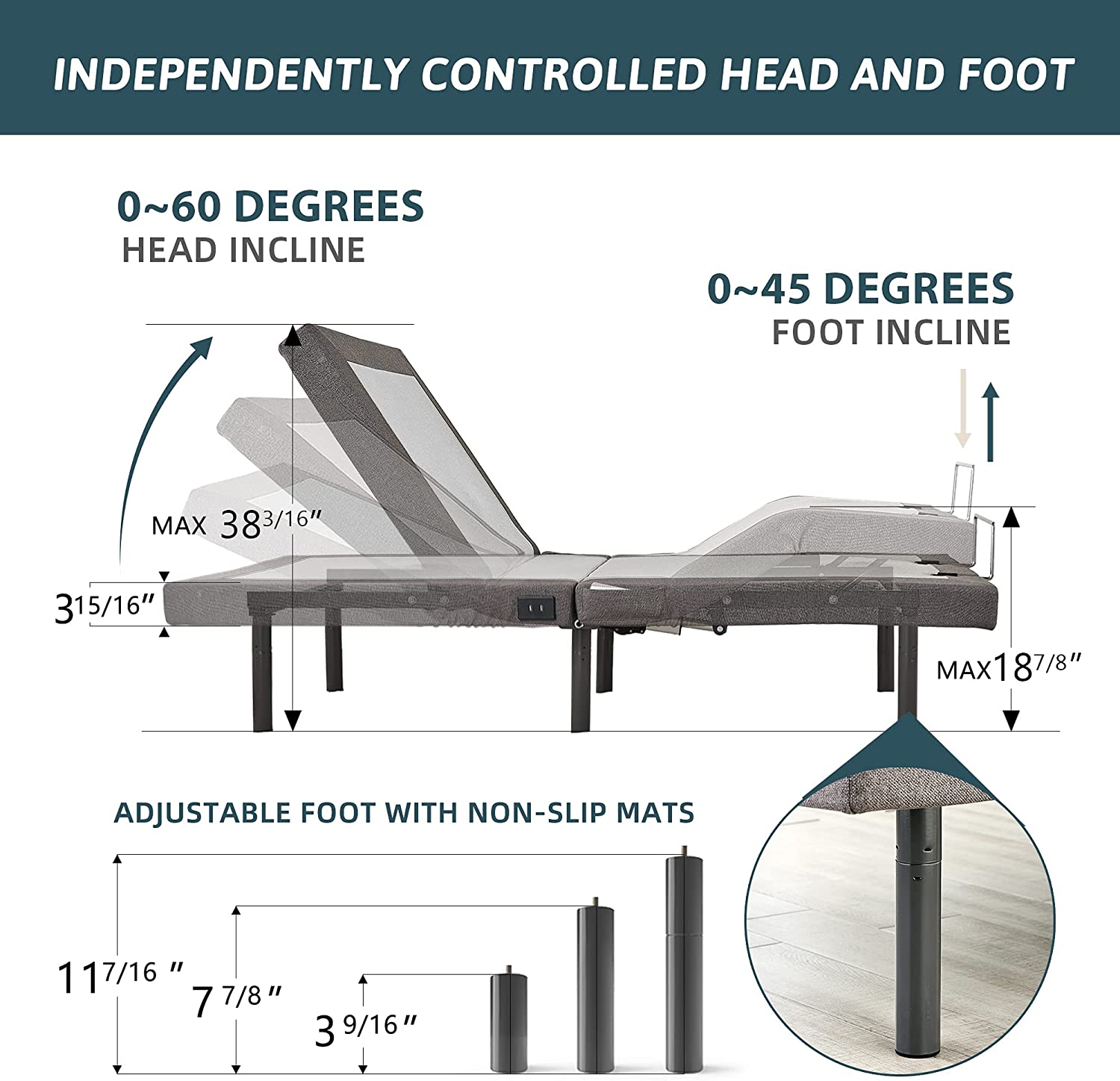 Adjustable Bed Frame Twin XL Electric Massage Adjustable Bed