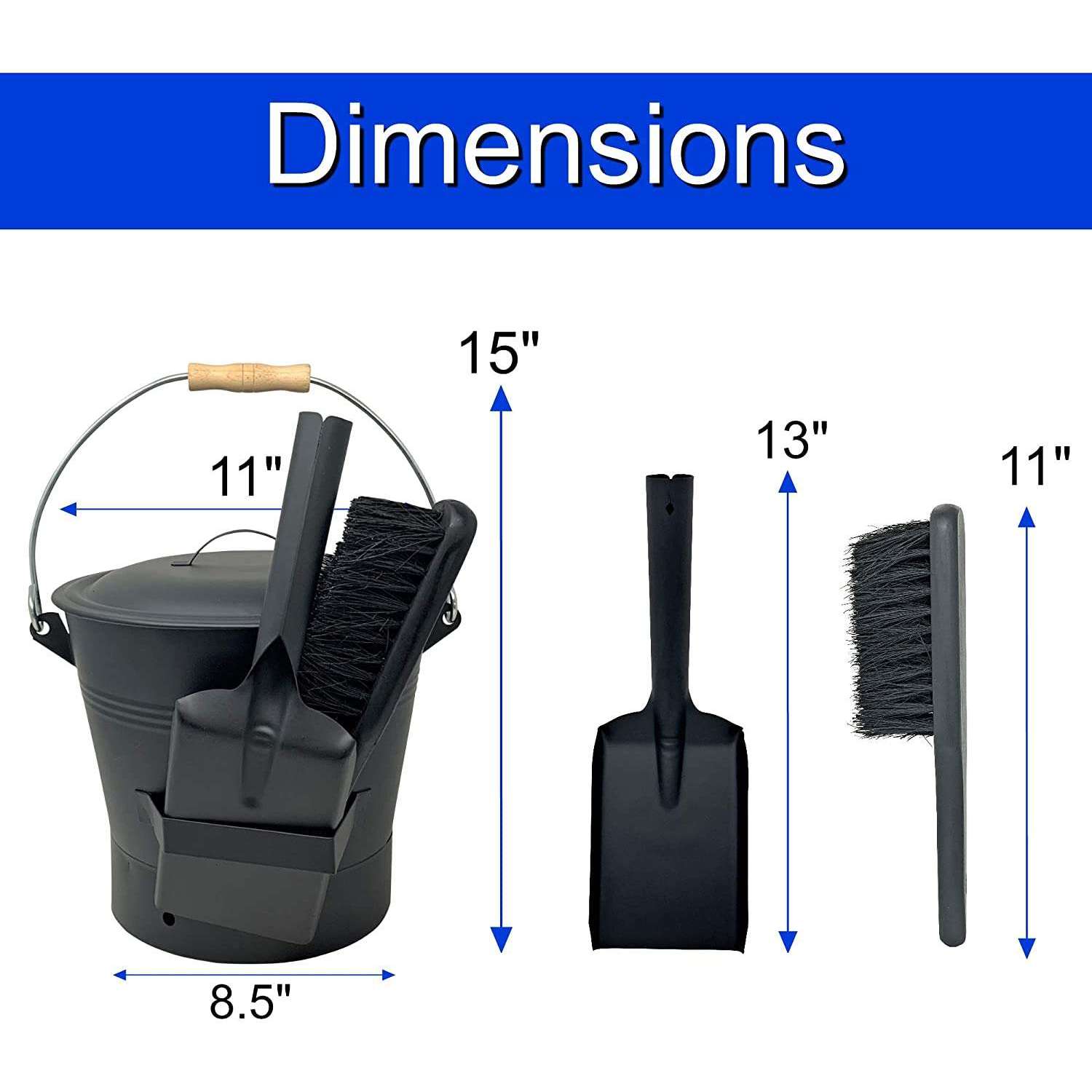 Coal and Ash Bucket with Shovel and Hand Broom