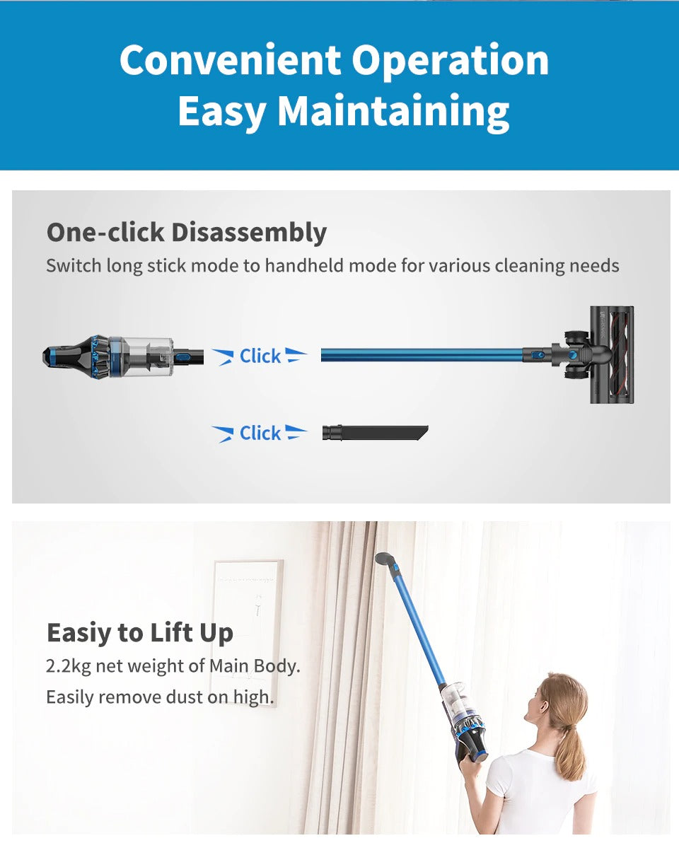Cordless Vacuum Cleaner 23000Pa Powerful Suction LED Touch