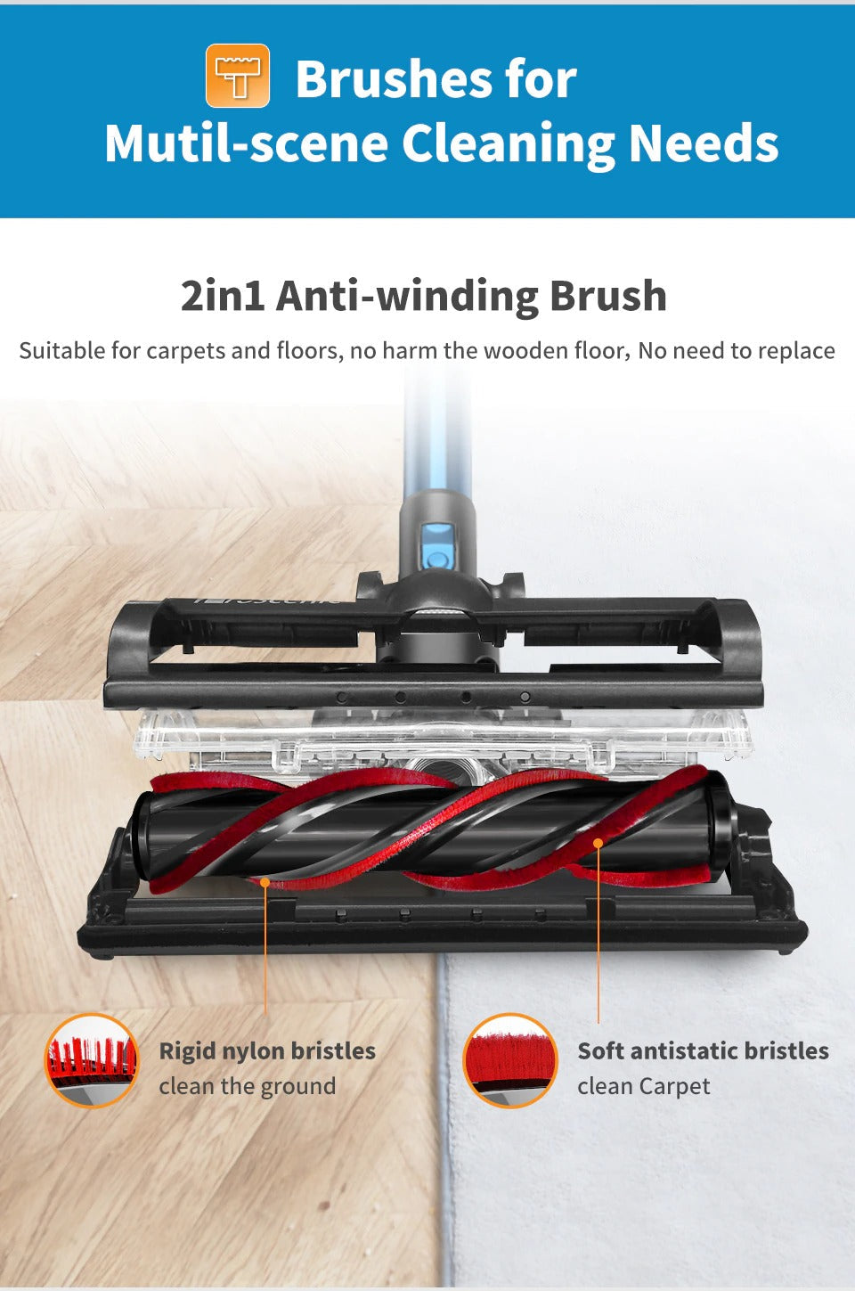 Cordless Vacuum Cleaner 23000Pa Powerful Suction LED Touch