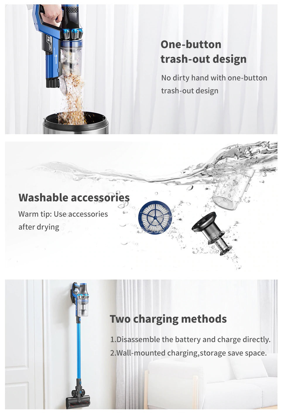 Cordless Vacuum Cleaner 23000Pa Powerful Suction LED Touch