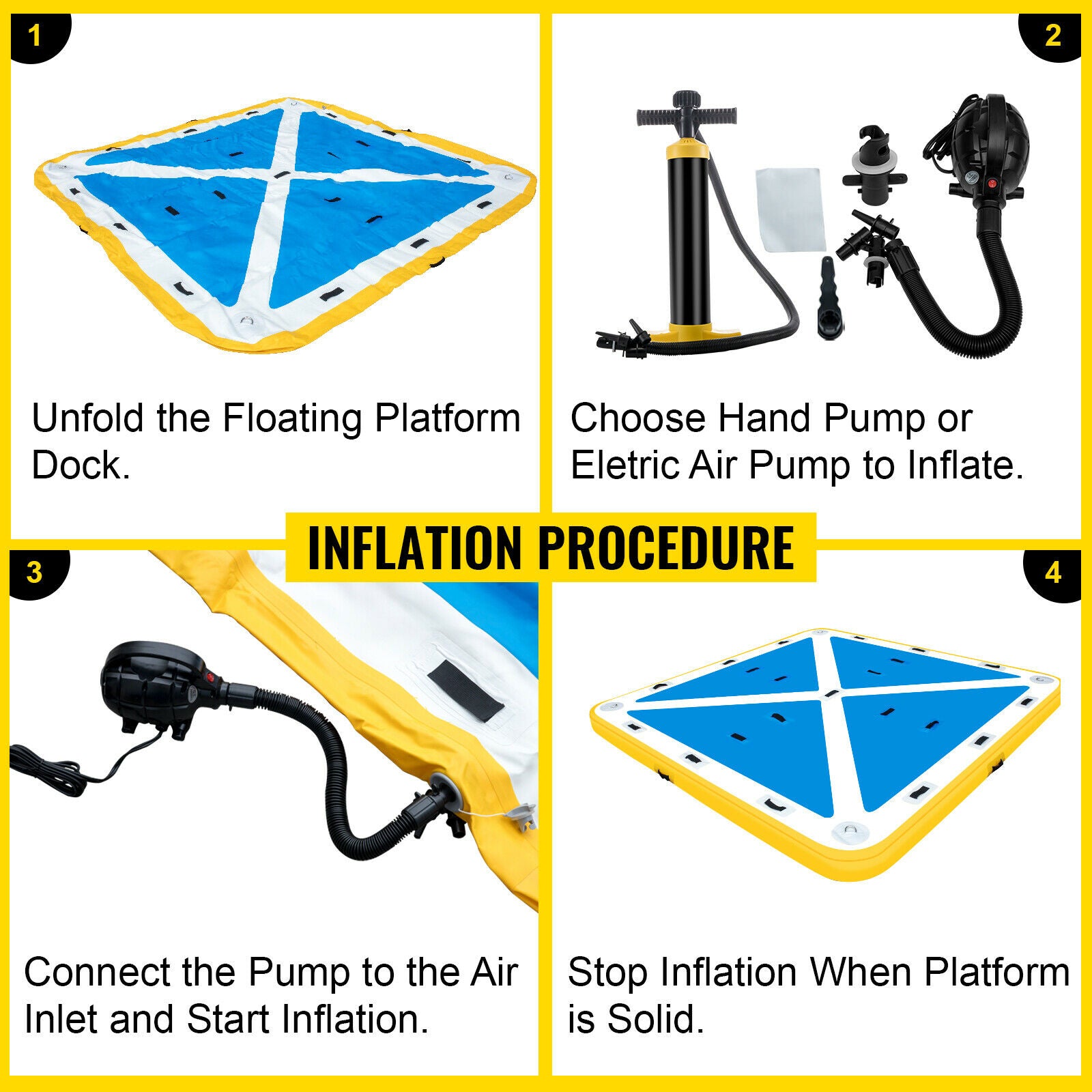 Floating Fishing Dock PVC Inflatable Dock Platform 8x8 ft w/