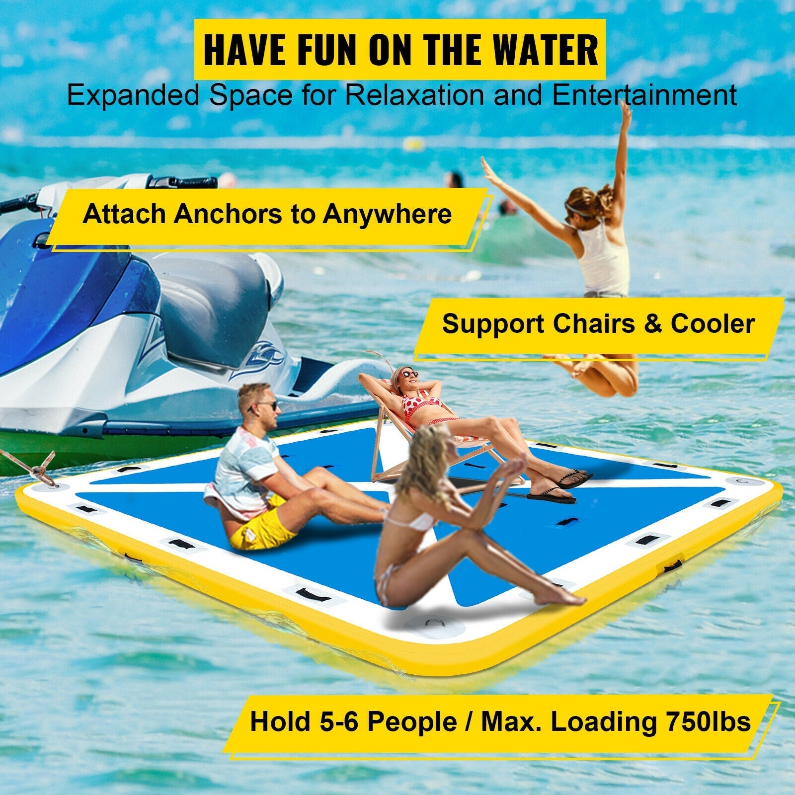 Floating Fishing Dock PVC Inflatable Dock Platform 8x8 ft w/