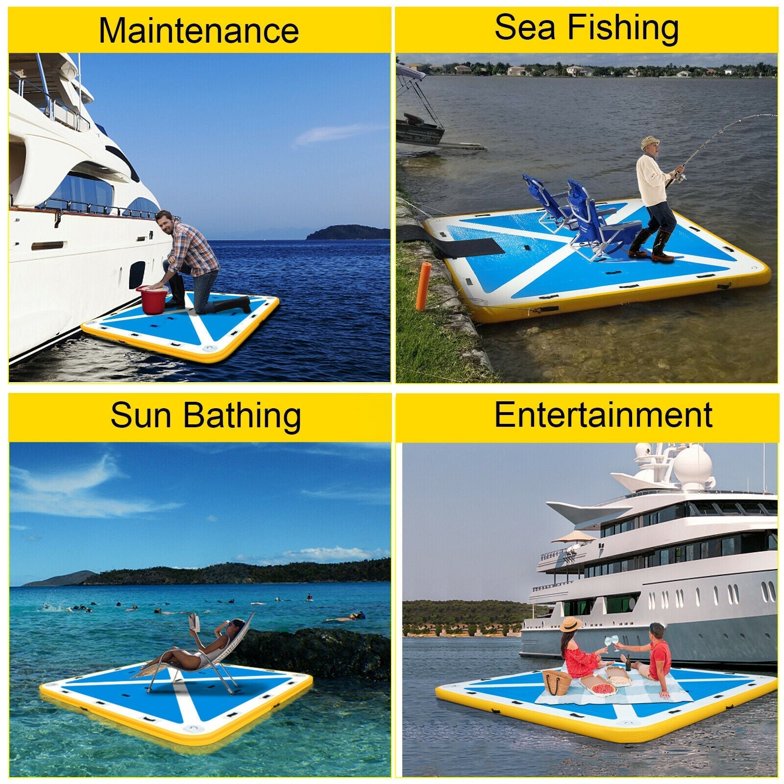 Floating Fishing Dock PVC Inflatable Dock Platform 8x8 ft w/