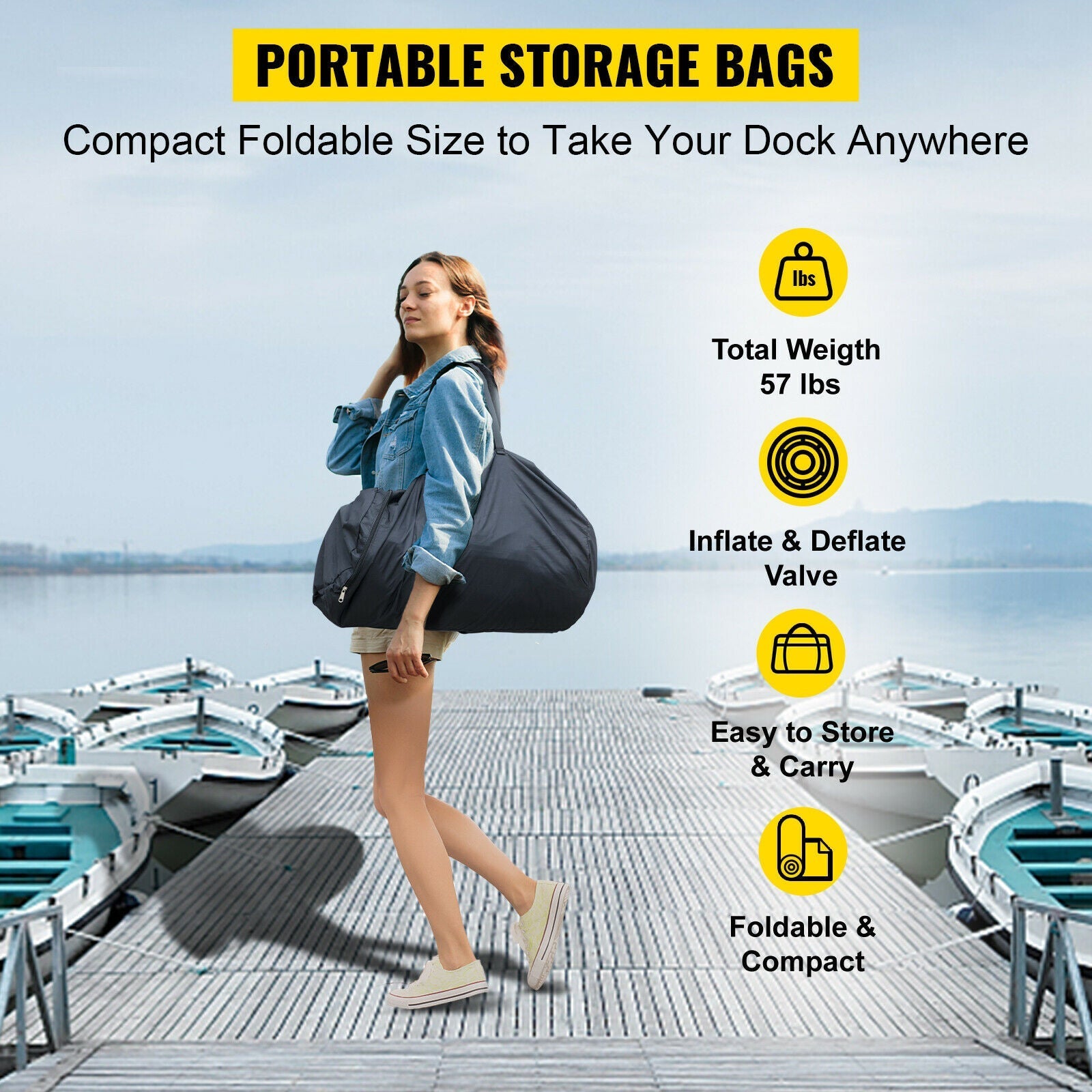 Floating Fishing Dock PVC Inflatable Dock Platform 8x8 ft w/