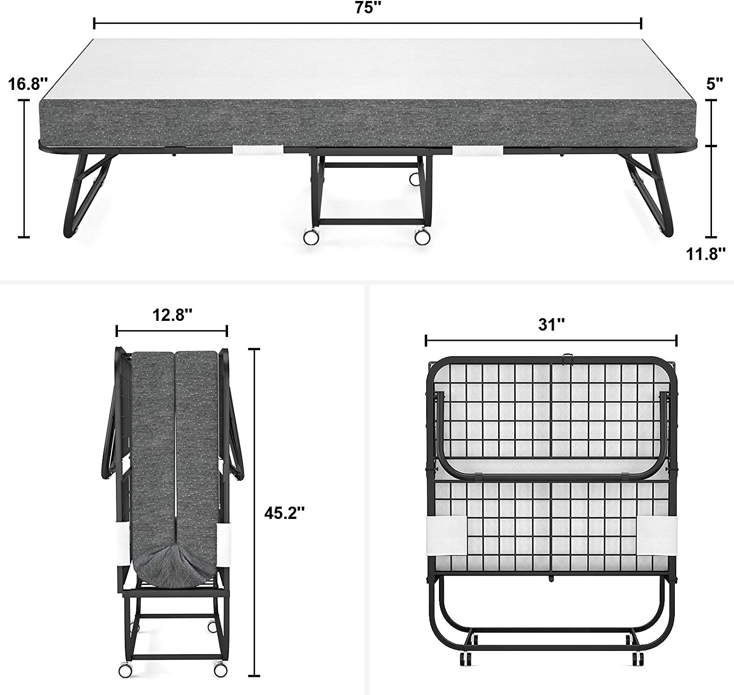 Folding Rollaway bed with mattress for adults with Memory
