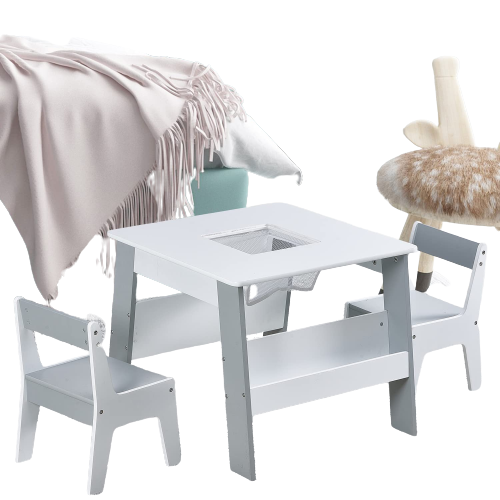 Kids Table and Chairs Set with Storage Space Wooden Activity