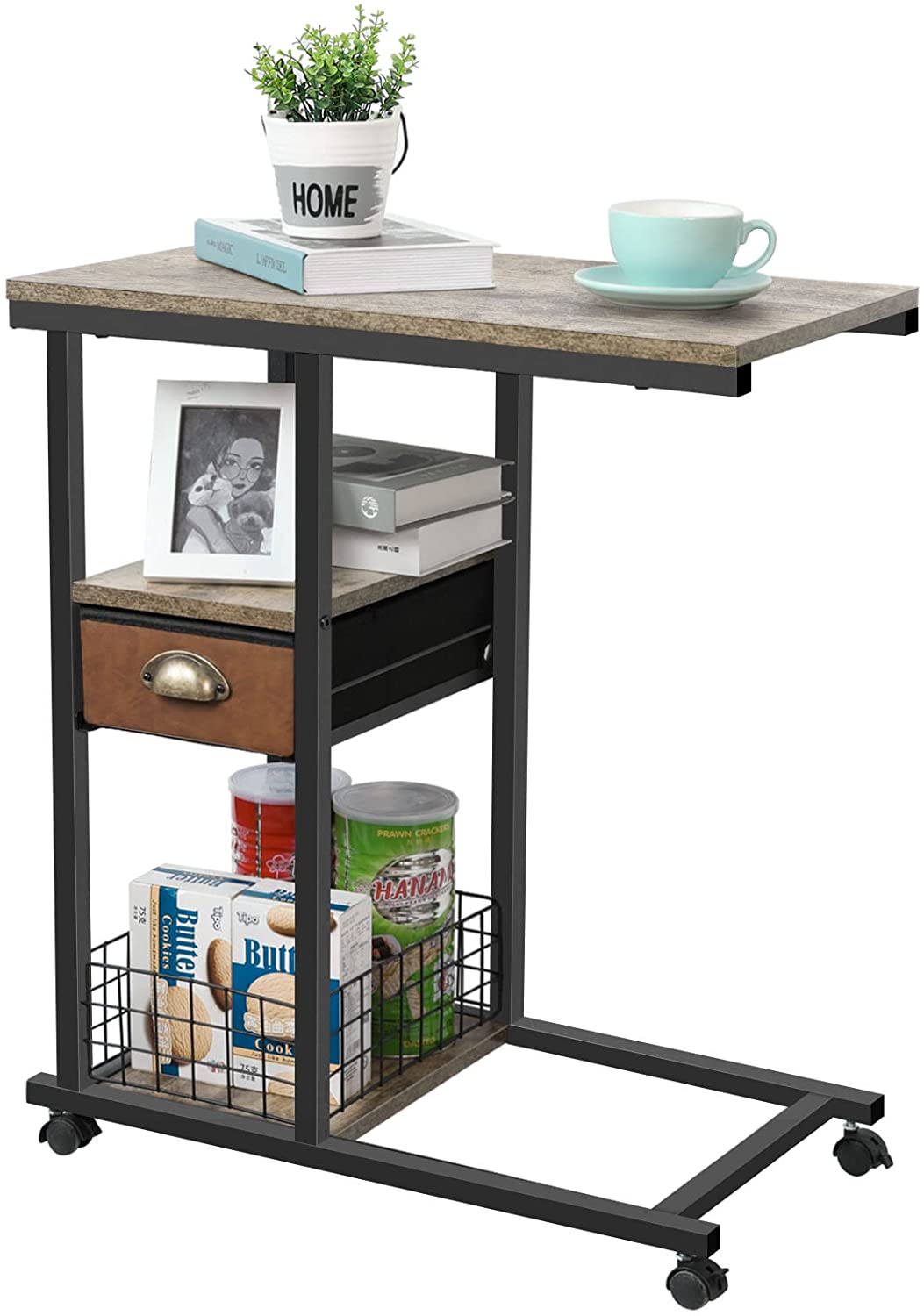 Overbed Laptop Table Mobile C Shaped Couch Side Table