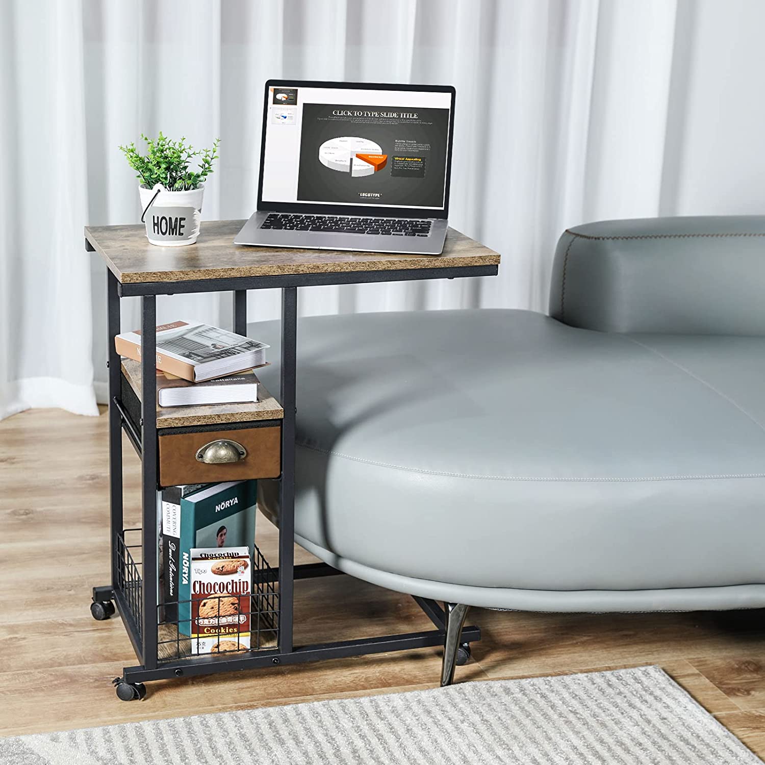 Overbed Laptop Table Mobile C Shaped Couch Side Table