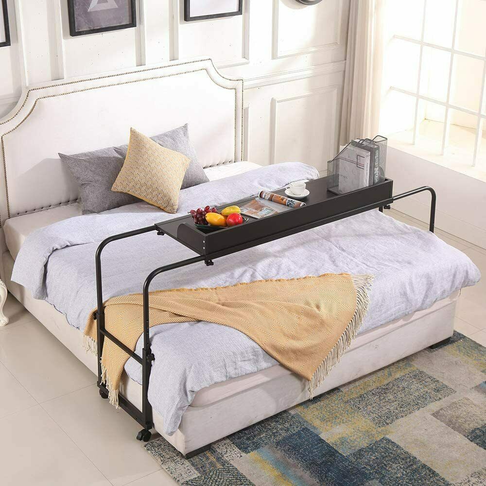 Overbed Table Height Adjustable Table Over the Bed wheels