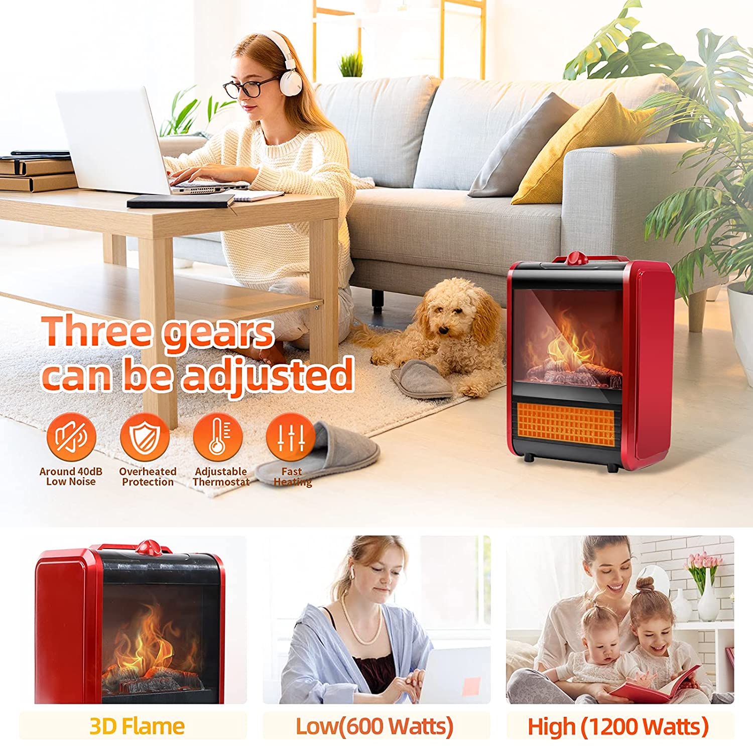 Portable Fireplace Heater - Electric Freestanding Space