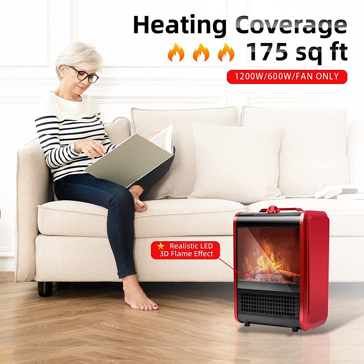 Portable Fireplace Heater - Electric Freestanding Space