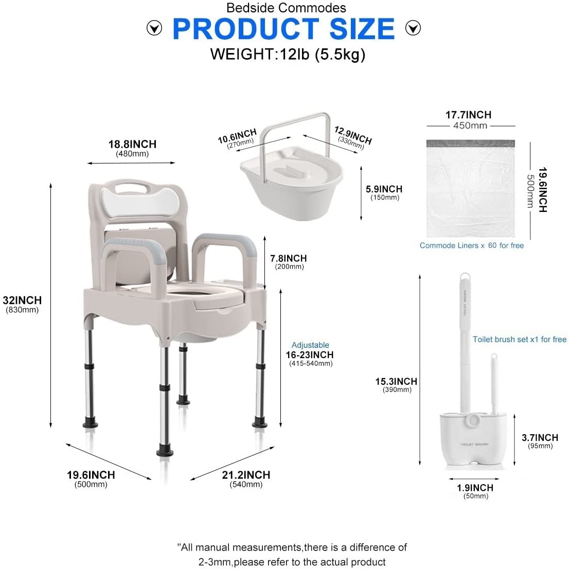 Portable Home Bedside Commode Chair Adult Potty Chair for