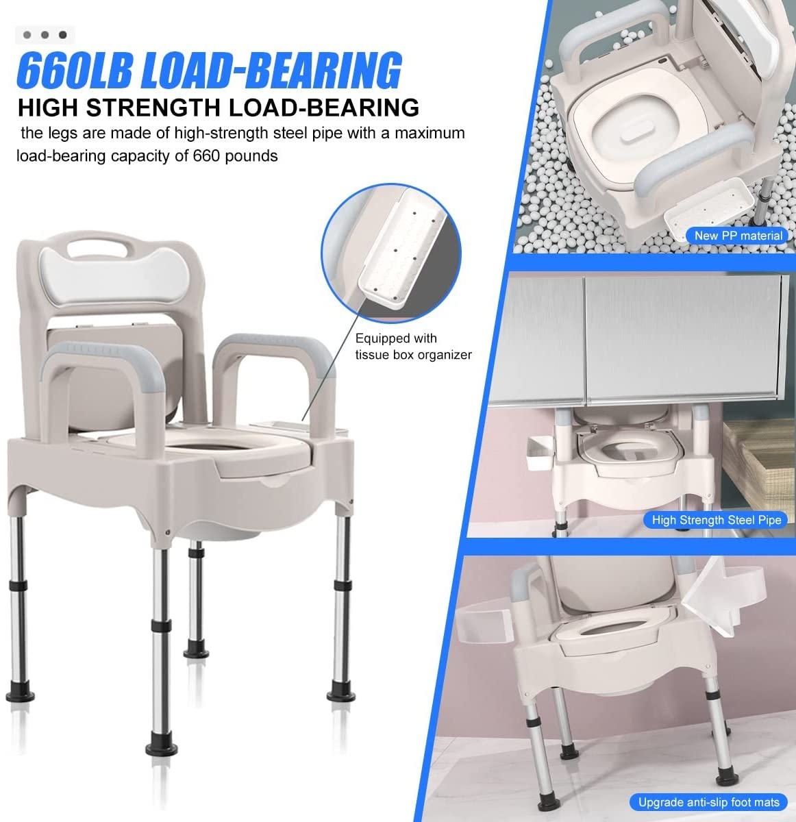 Portable Home Bedside Commode Chair I Adult Potty Chair for