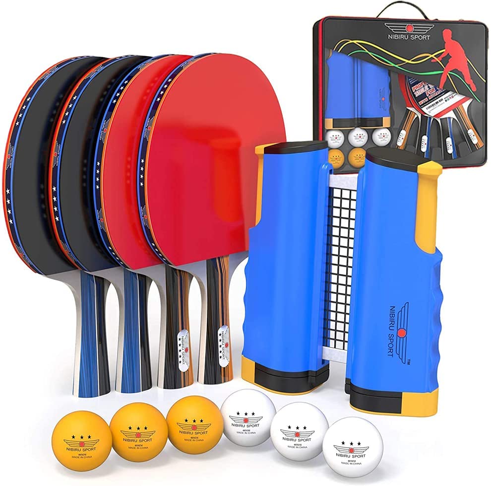 Professional Ping Pong Paddle Set with Retractable Net
