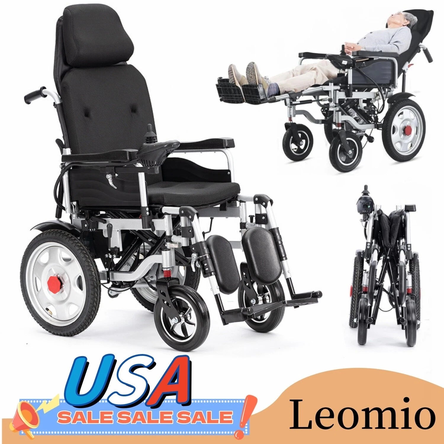 Lightweight Electric Reclining Foldable Wheelchair – Full Lying Motorized Mobility Chair for Adults