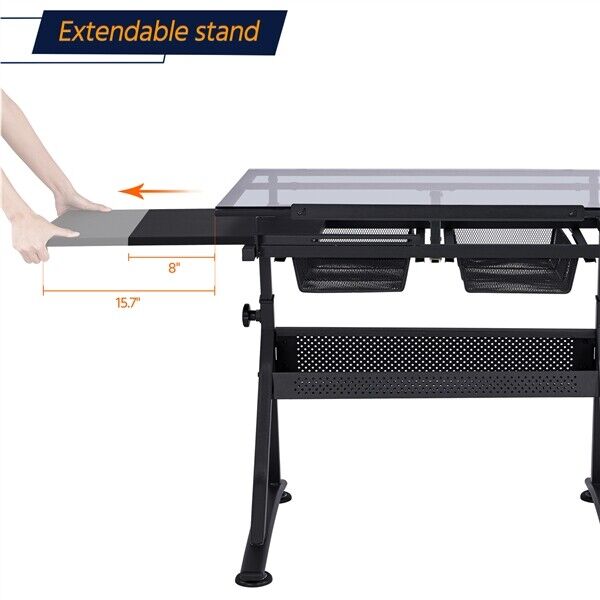 Glass Art Desk: Adjustable Height Drafting Table for Artists/Painters with Versatile Tabletop