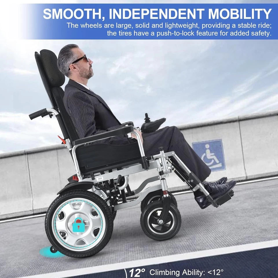 Lightweight Electric Reclining Foldable Wheelchair – Full Lying Motorized Mobility Chair for Adults