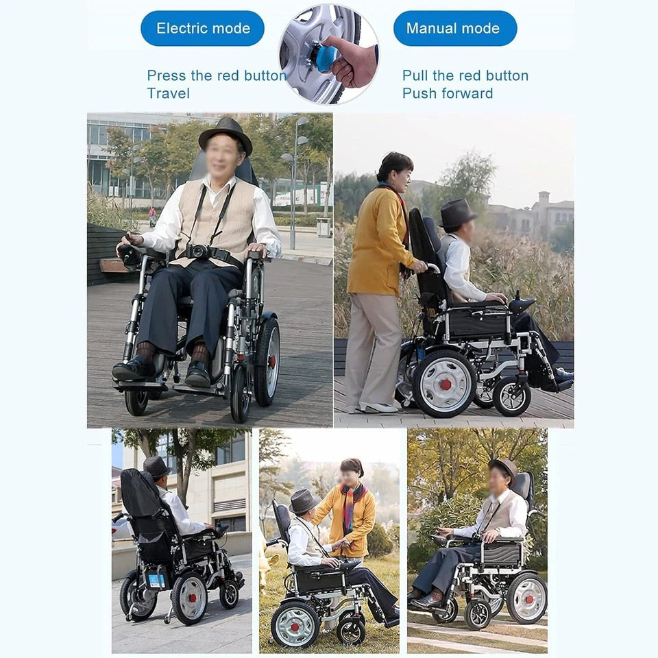 Lightweight Electric Reclining Foldable Wheelchair – Full Lying Motorized Mobility Chair for Adults