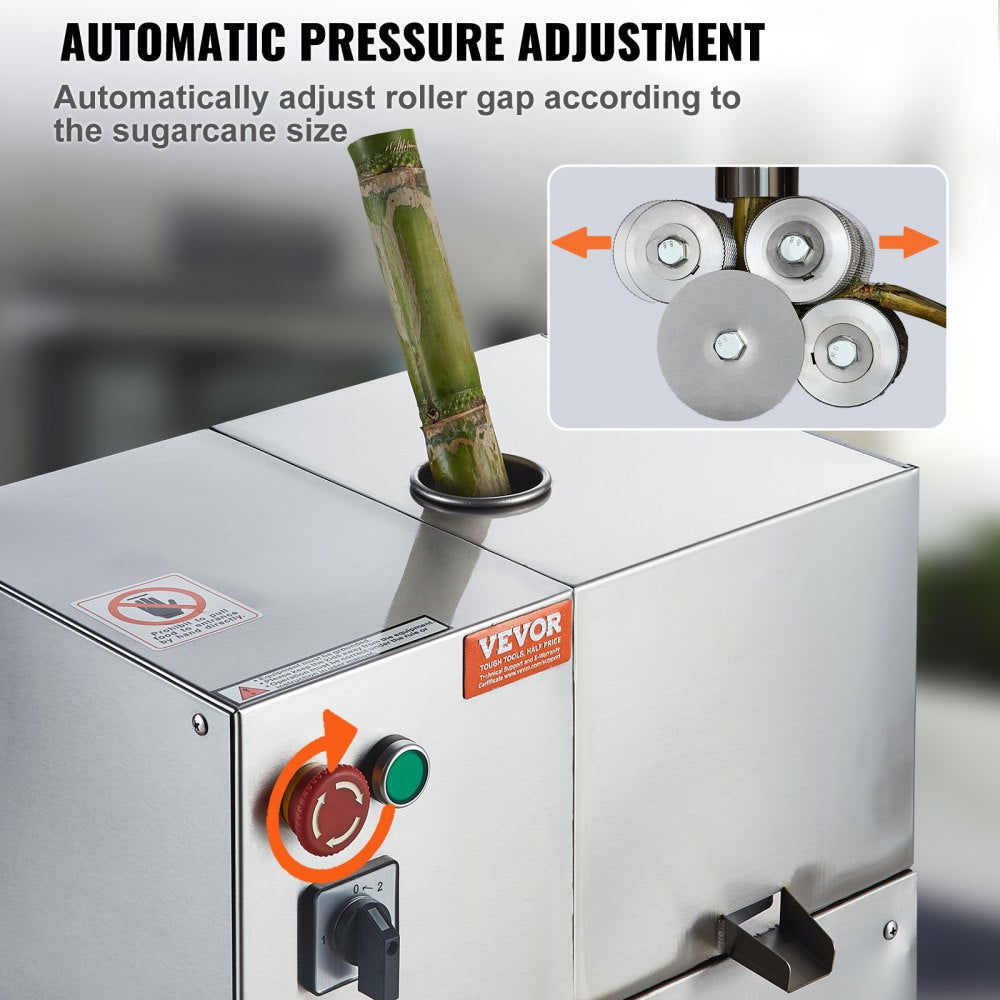 Electric Sugar Cane Juicer – 800W, 661LBS/H Output, 4 Stainless Steel Rollers | Automatic Pressure Adjustment for Home & Commercial Use