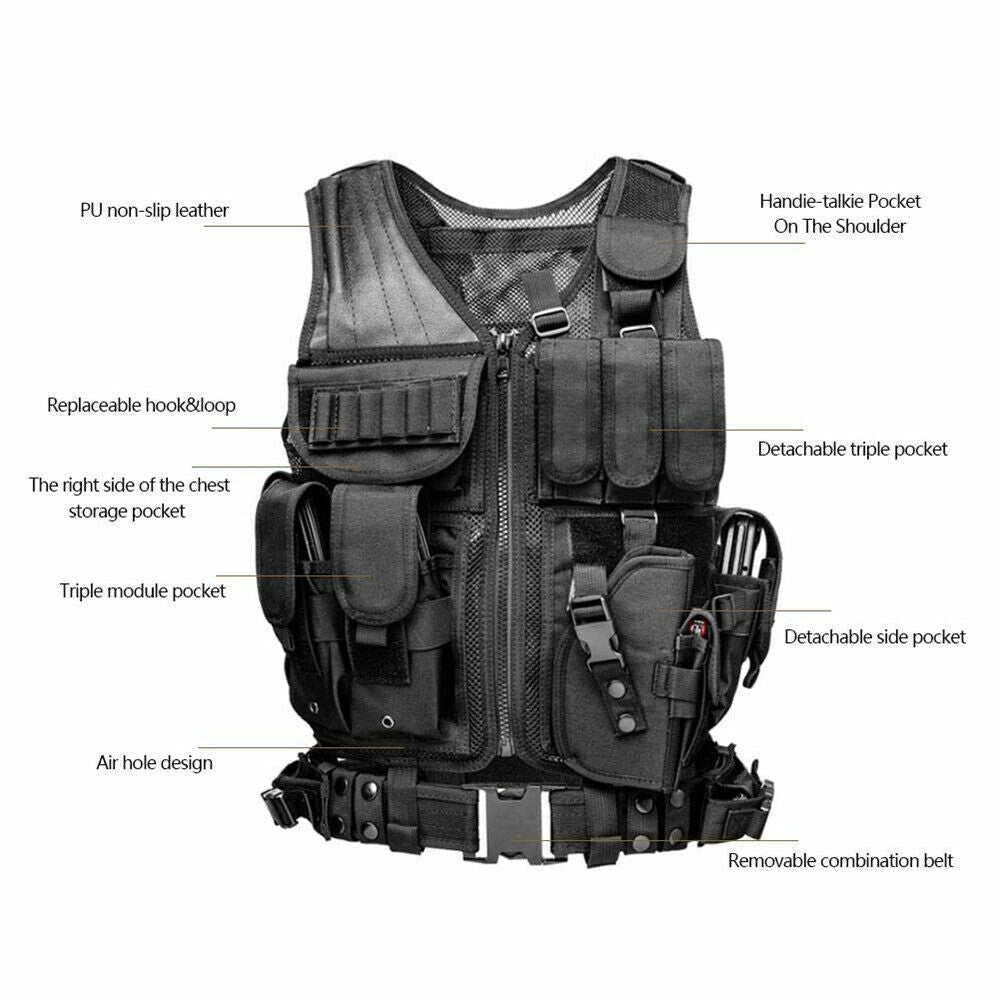 Tactical Vest MOLLE Assault Plate Carrier Combat Play Vest -