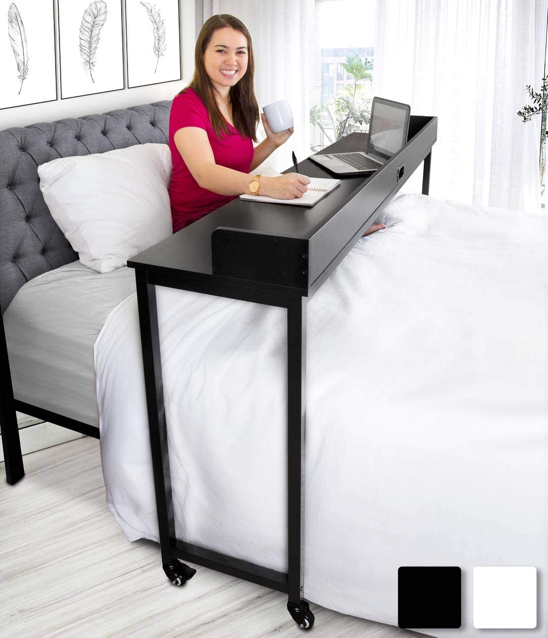 Overbed Table with Wheels Height Adjustable Rolling Bed Desk Table