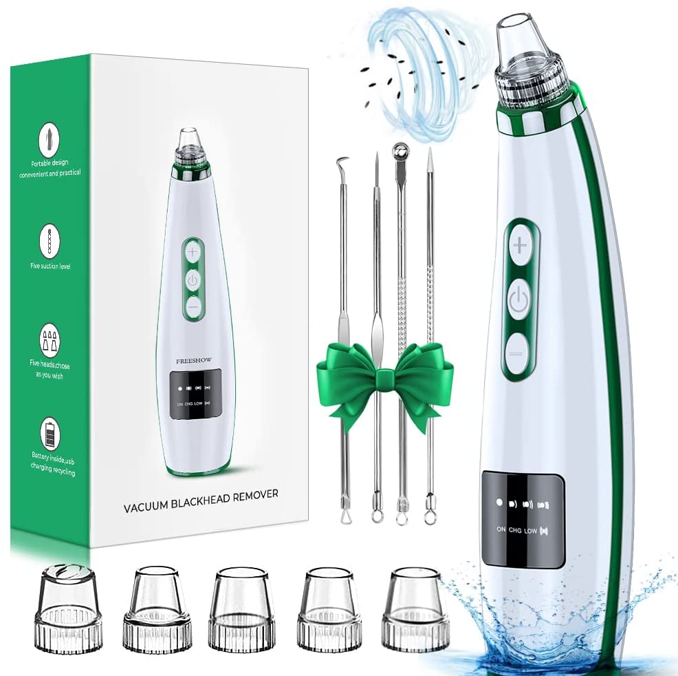 Blackhead Remover Pore Vacuum Upgraded Facial Cleaner Electric Acne Comedone Whitehead Extractor Tool-5 Suction Power 5 Probes Kit