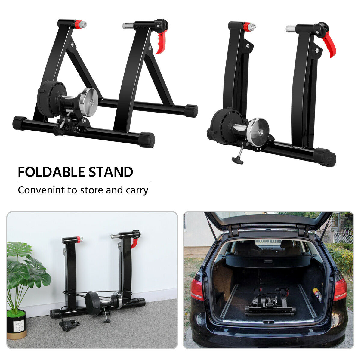 Bike Trainer Stand Magnetic Bike Trainer w/6 speed Level for Indoor stationary Exercise, Black