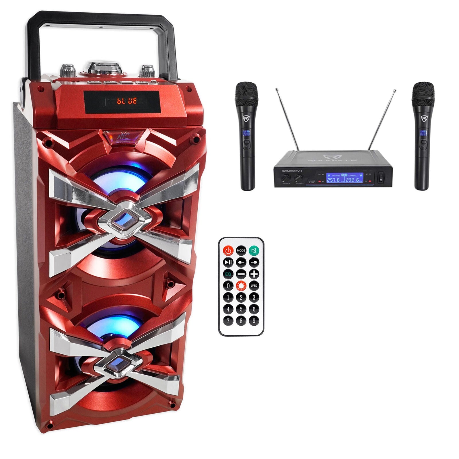 Karaoke Machine NYC Acoustics X-Tower Bluetooth Karaoke Machine System w/LED's+(2) Wireless Mics