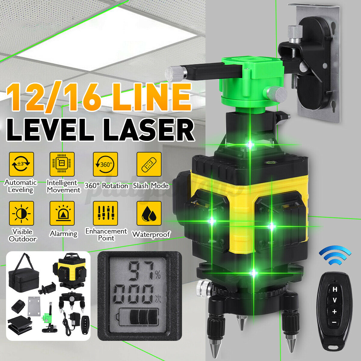 Laser Level 4D 16 /3D 12 Line Green Auto Self Leveling 360° Rotary Cross