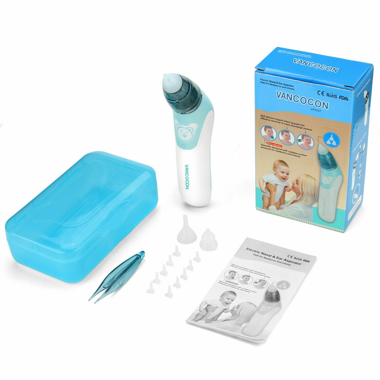 Nasal Aspirator Electric Nose Cleaner Safe Hygienic Nostril w/ 3Snot Sucker