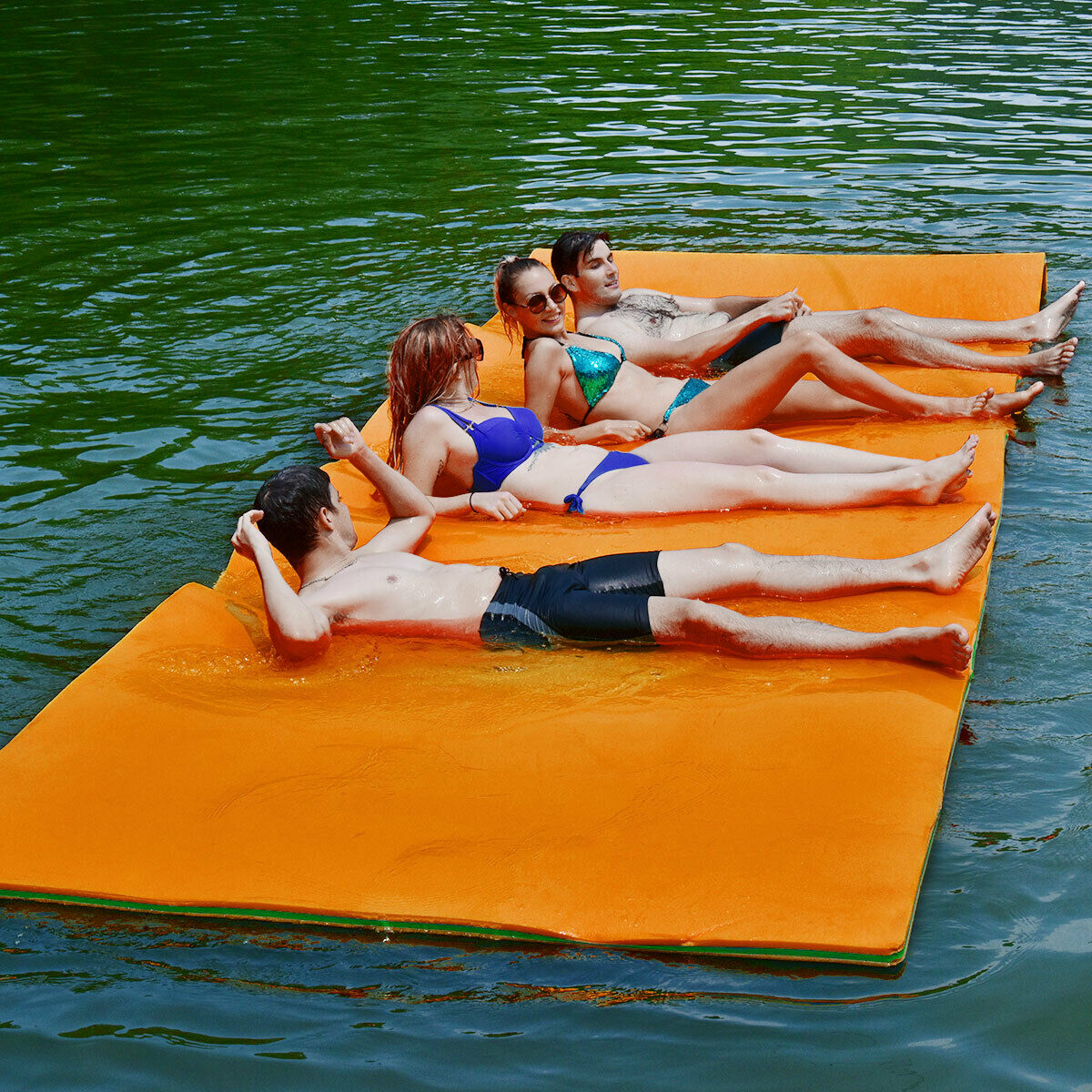 Floating Mat Water Pad 12' x 6' 3-Layer Floating Oasis Foam Mat Orange