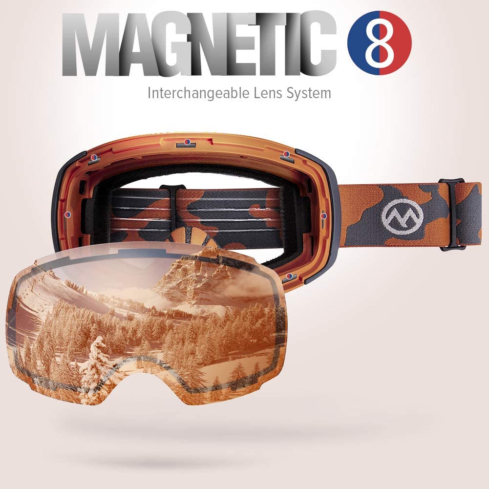 Premium Ski Goggles PRO - Frameless, Interchangeable Lens 100% UV400 Protection Snow Goggles for Men & Women