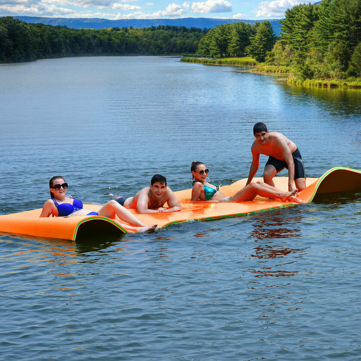 Floating Mat Water Pad 12' x 6' 3-Layer Floating Oasis Foam Mat Orange