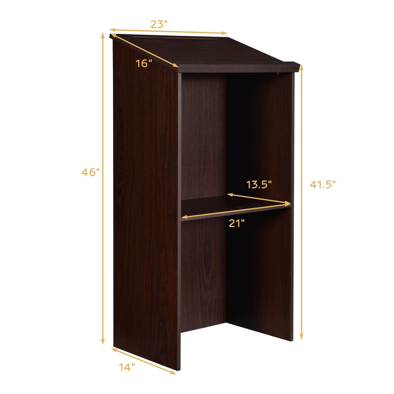 Lectern Wooden Floor Standing Podium Speaking Lectern Adjustable Shelf & Pen Tray Brown