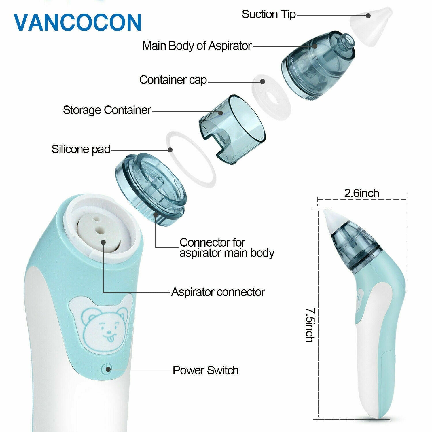 Nasal Aspirator Electric Nose Cleaner Safe Hygienic Nostril w/ 3Snot Sucker