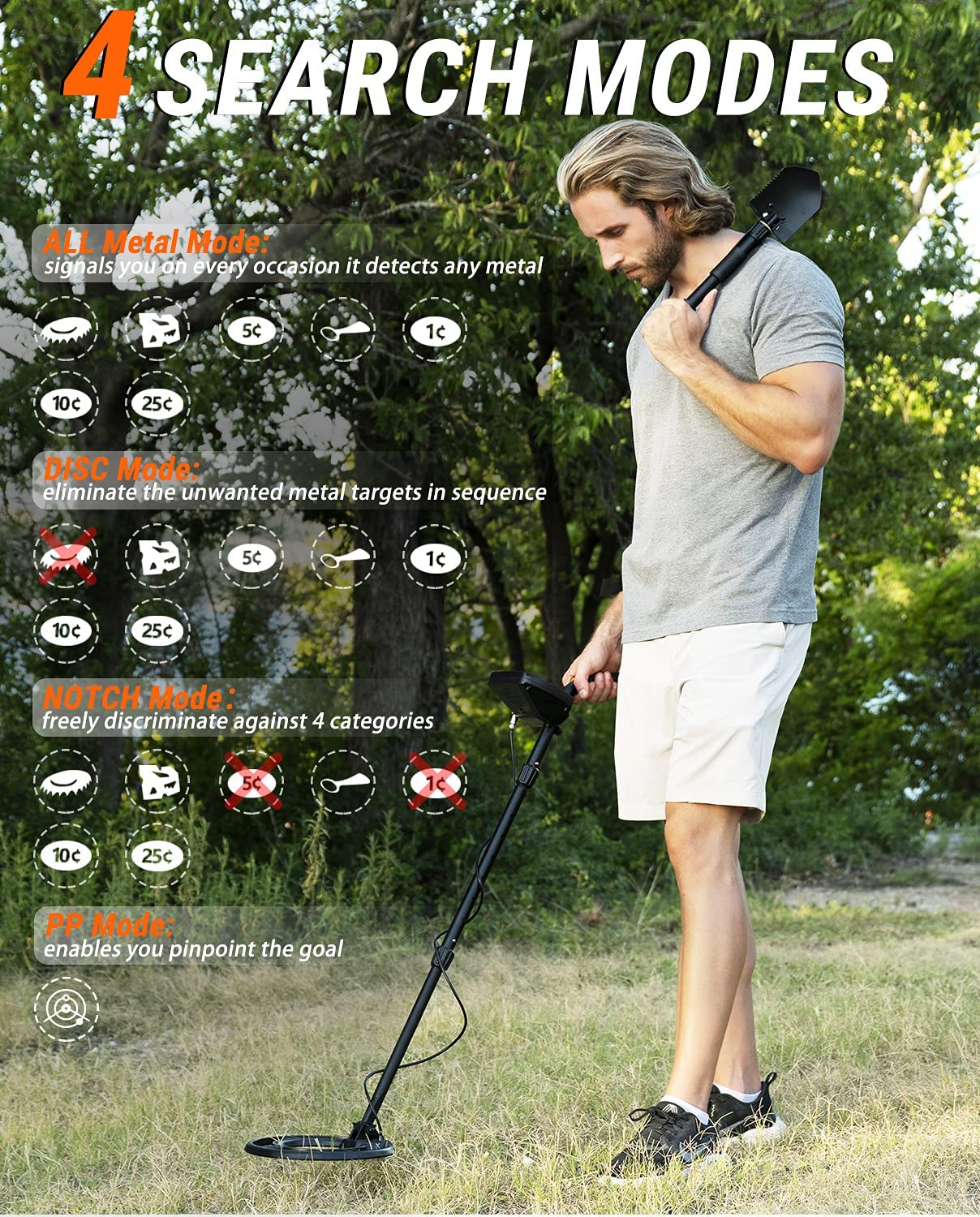 Metal Detector for Adults, Professional Waterproof Adjustable High Accuracy Metal Detector, 10 inches Detection Depth