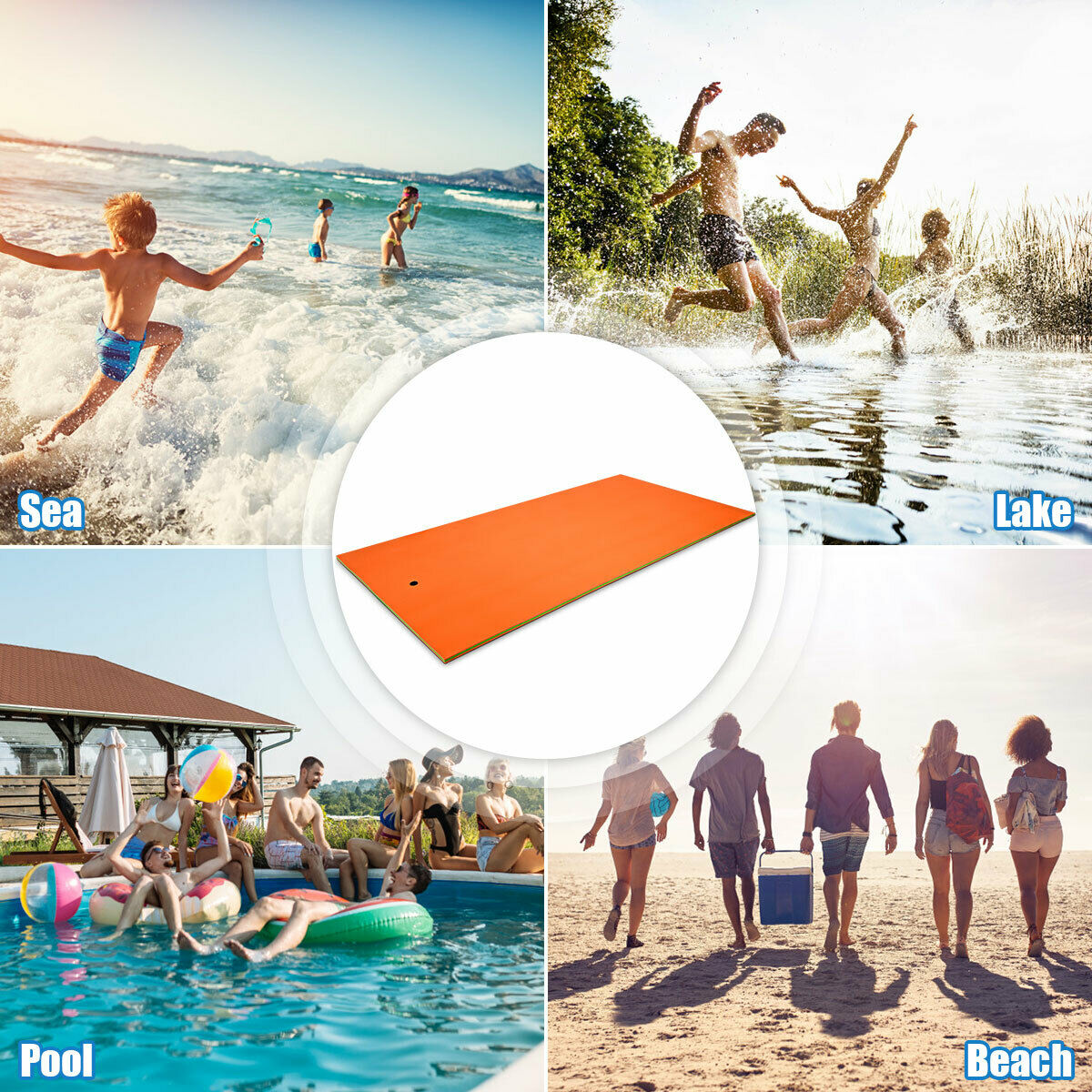 Floating Mat Water Pad 12' x 6' 3-Layer Floating Oasis Foam Mat Orange