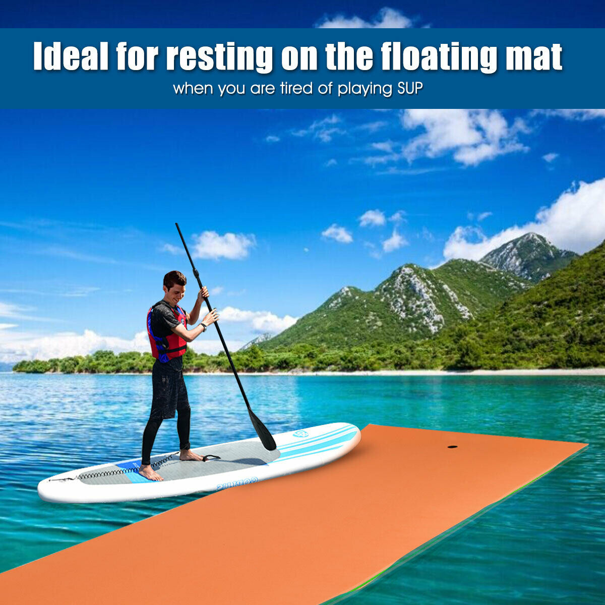 Floating Mat Water Pad 12' x 6' 3-Layer Floating Oasis Foam Mat Orange