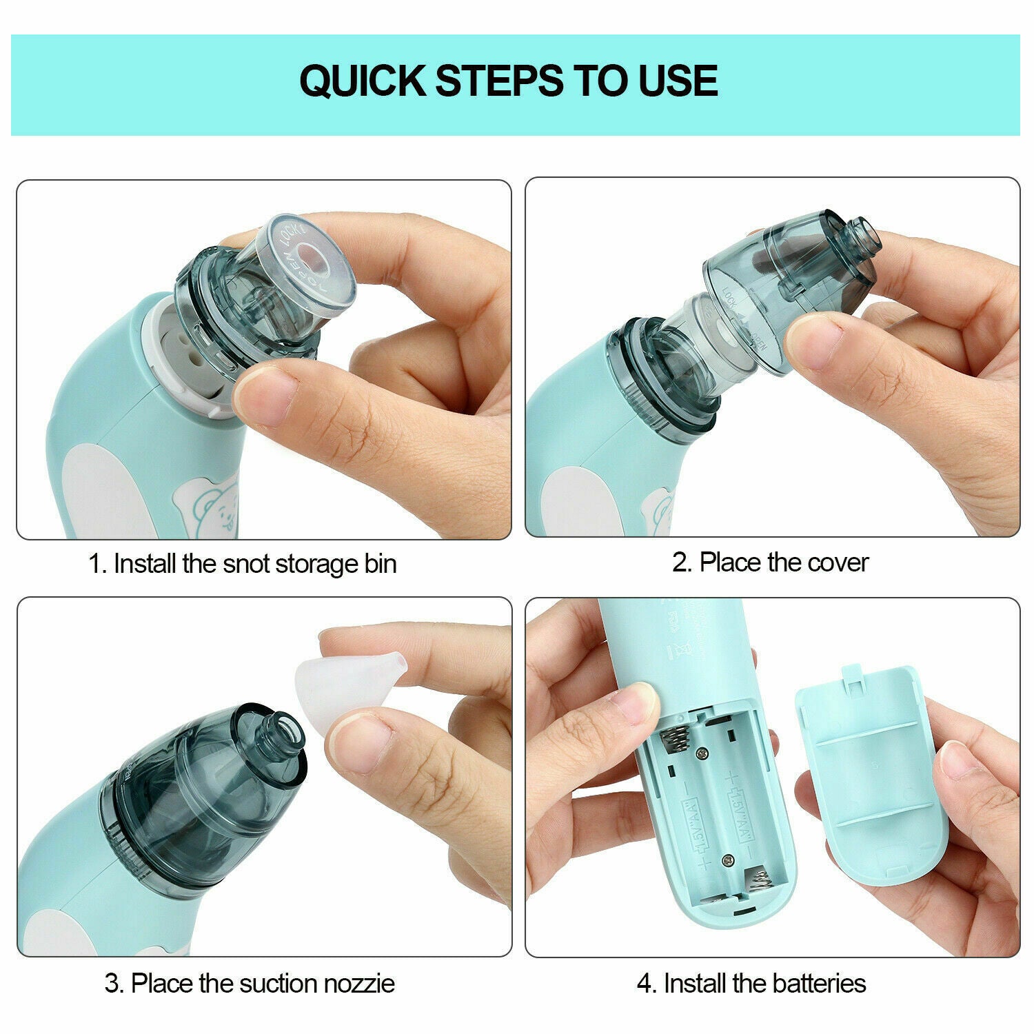 Nasal Aspirator Electric Nose Cleaner Safe Hygienic Nostril w/ 3Snot Sucker