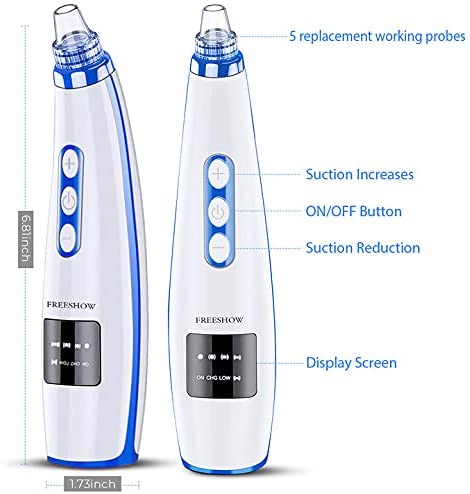 Blackhead Remover Pore Vacuum Upgraded Facial Cleaner Electric Acne Comedone Whitehead Extractor Tool-5 Suction Power 5 Probes Kit