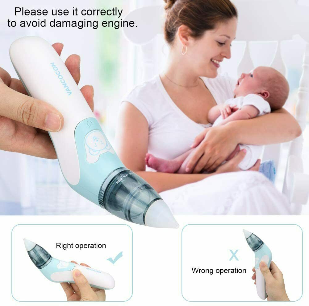 Nasal Aspirator Electric Nose Cleaner Safe Hygienic Nostril w/ 3Snot Sucker