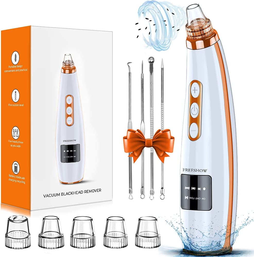 Blackhead Remover Pore Vacuum Upgraded Facial Cleaner Electric Acne Comedone Whitehead Extractor Tool-5 Suction Power 5 Probes Kit