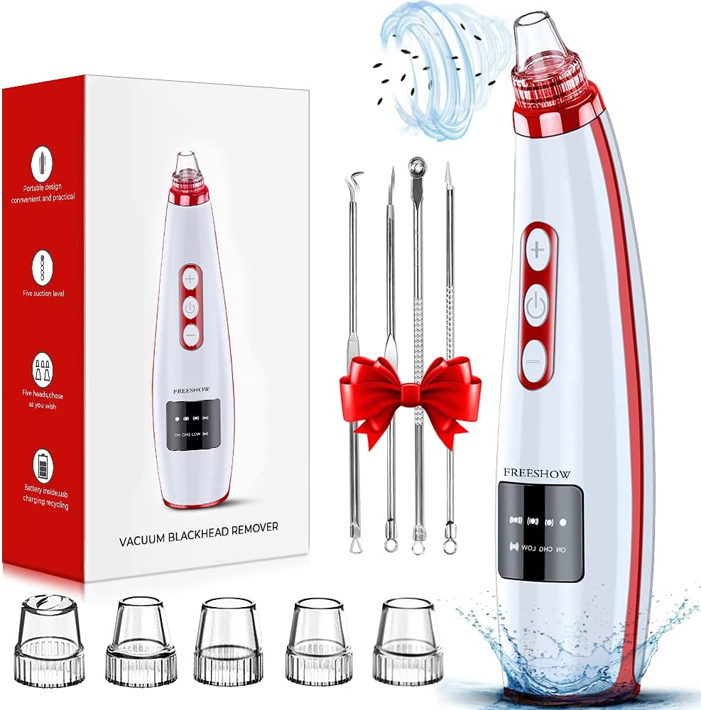 Blackhead Remover Pore Vacuum Upgraded Facial Cleaner Electric Acne Comedone Whitehead Extractor Tool-5 Suction Power 5 Probes Kit